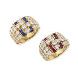TWO PIAGET DIAMOND AND RUBY/SAPPHIRE RINGS - Foto 1