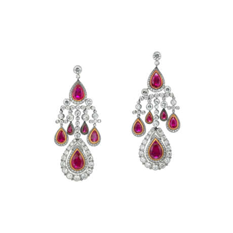 NO RESERVE - RUBY AND DIAMOND EARRINGS - Foto 1