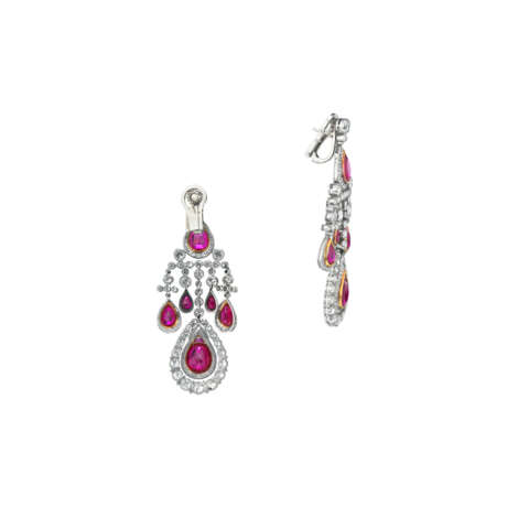 NO RESERVE - RUBY AND DIAMOND EARRINGS - Foto 2