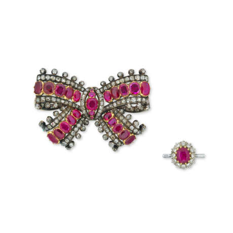 NO RESERVE - RUBY AND DIAMOND BROOCH AND RING - photo 1