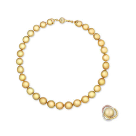 NO RESERVE - PEARL, DIAMOND AND SAPPHIRE NECKLACE AND RING - photo 1