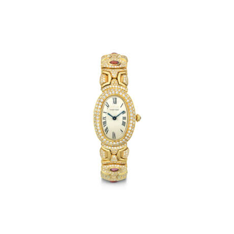 CARTIER DIAMOND, TOURMALINE AND GOLD 'BAIGNOIRE' WRISTWATCH/ BRACELET - photo 1