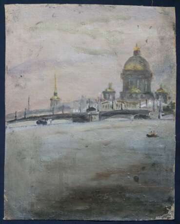 Семеошенков Евгений. «Нева». 1950-е Ленинградская школа живописи Семеошенков Евгений Павлович Холст Масло Ленинградский авангард Городской пейзаж Ленинград Эпоха ранних 1950-х гг Начало 1950-х гг. г. - фото 3