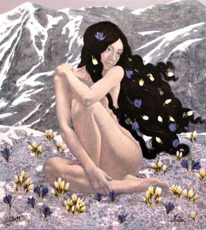 She brought spring to the mountains Canvas oil 21th century - photo 1