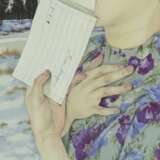 Une lettre d&amp;39;une amie - portrait Canvas oil 21th century - Foto 1