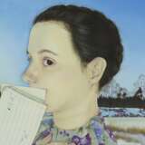 Une lettre d&amp;39;une amie - portrait Canvas oil 21th century - Foto 2