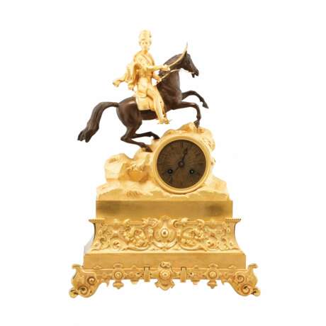 Mantel clock Cavalryman Gold metal Empire 19th century - photo 1