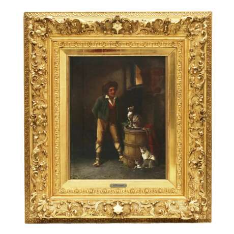 A. Rizzoni. Genre scene Game with cats. Canvas oil realism Late 19th century - photo 1
