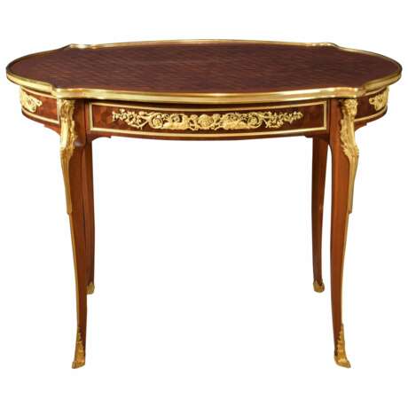 Oval coffee table in Louis XVI style model Adam Weisweiler. France 19th century Mahogany and Gilded bronze mercury 19th century - photo 3
