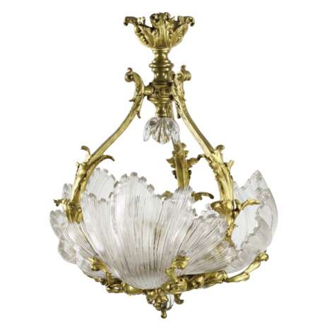 Chandelier in gilded bronze by LEROLLE Fr&egrave;res Napoleon III period. France Gilded bronze Napoleon III 19th century - photo 2