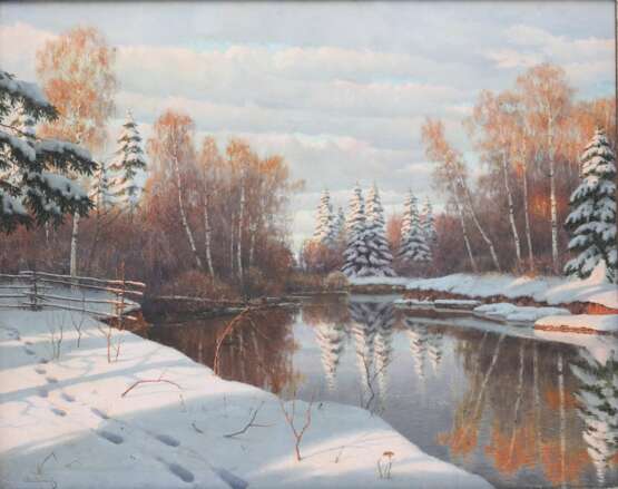  Зимний пейзаж. Берег реки зимой. Борис Бессонов (1862-1934) Canvas oil realism Early 20th century г. - фото 2
