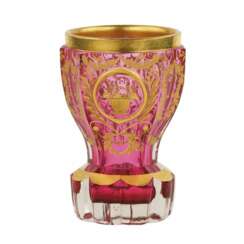 Vase Golden ruby ​​with gold ornament. Imperial Glass Factory, Russia, 1830-1840s