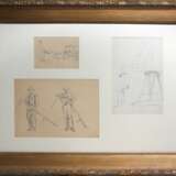 3 sketches Black pencil watercolor Early 20th century - photo 1