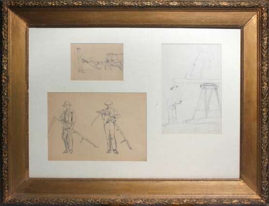 3 sketches Black pencil watercolor Early 20th century - photo 1