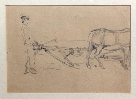3 sketches Black pencil watercolor Early 20th century - photo 4