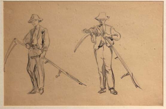 3 sketches Black pencil watercolor Early 20th century - photo 5