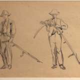 3 sketches Black pencil watercolor Early 20th century - photo 5