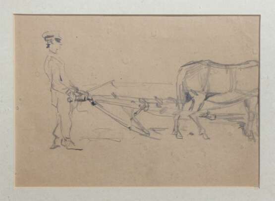 3 sketches Black pencil watercolor Early 20th century - photo 6