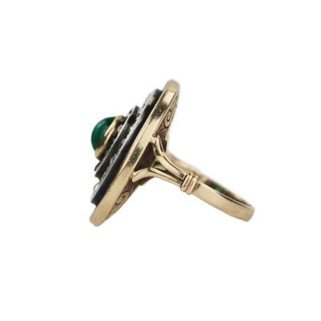 Bague en or 583 avec &eacute;meraude diamants et &eacute;mail bleu. Emaille Eclecticism 20th century - Foto 4