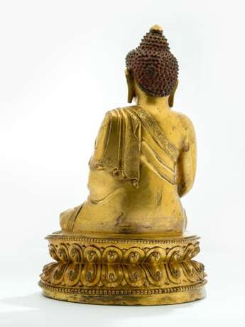 Feine feuervergoldete Bronze des Buddha Shakyamuni auf einem Lotos - photo 4