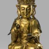 Feuervergoldete Bronze des Guanyin mit einer Schale - photo 1