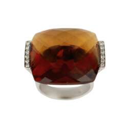 Bague en or blanc 18 carats avec c&eacute;trine couleur cognac et diamants. Italie. Deuxi&egrave;me moiti&eacute; du 20e si&egrave;cle. 
