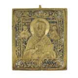 Ic&ocirc;ne moul&eacute;e de Saint Nicolas le Wonderworker. Russie 19e si&egrave;cle Bronze 18th century - Foto 1