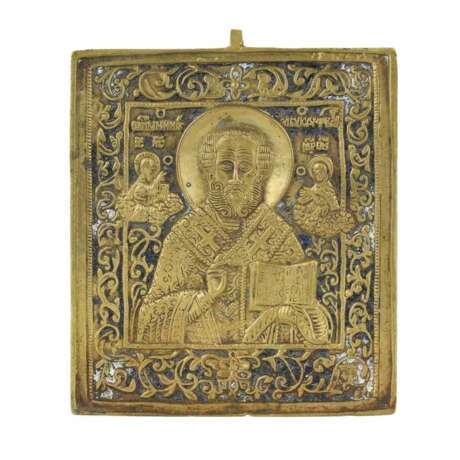 Ic&ocirc;ne moul&eacute;e de Saint Nicolas le Wonderworker. Russie 19e si&egrave;cle Bronze 18th century - Foto 1