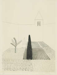 David Hockney. Rapunzel growing in the garden (From: Six fairy tales)