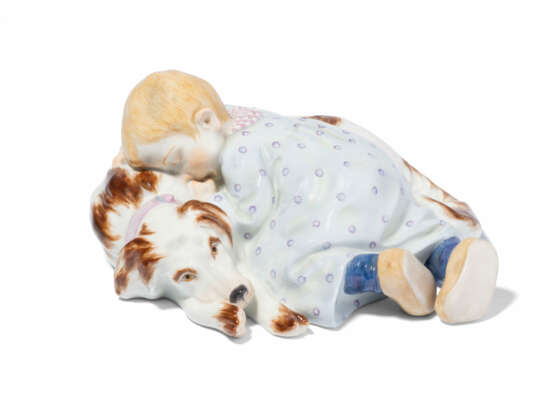 Meissen, Figur "Kind, auf einem Hund liegend". - photo 1