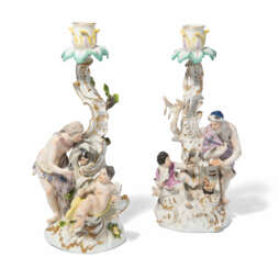 Meissen, 2 Figurenleuchter "Sommer und Winter"
