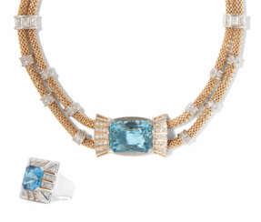 Aquamarin-Diamant-Collier mit passendem Ring