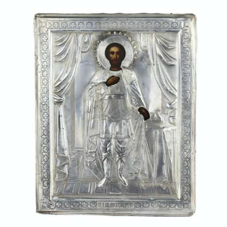 Ic&ocirc;ne du Saint-Bienheureux Prince Alexandre Nevski dans un cadre en argent. Le tournant des XIXe-XXe si&egrave;cles. Silber 84 At the turn of 19th -20th century - Foto 1