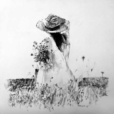 Васильки Papier Charbon Réalisme Peinture de paysage Россия Томск 2025 - photo 1