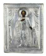 Silver 84. Icon of the Holy Blessed Prince Alexander Nevsky in a silver frame. The turn of the 19th-20th centuries. 