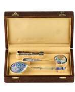 Gilding. Tea set of three silver items. Moscow 1891.