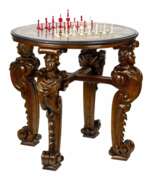 Produktkatalog. TABLE D&Eacute;CHECS IMPRESSIONNANTE AVEC MOSA&Iuml;QUE ROMAINE PR&Eacute;CIEUSE SUR PIEDS SCULPT&Eacute;S. ITALIE. XIXe SI&Egrave;CLE