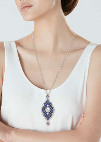 ART DECO SAPPHIRE AND DIAMOND PENDANT - photo 2