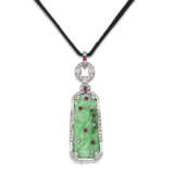 ART DECO CARVED JADE, DIAMOND AND RUBY LORGNETTE PENDANT - фото 1