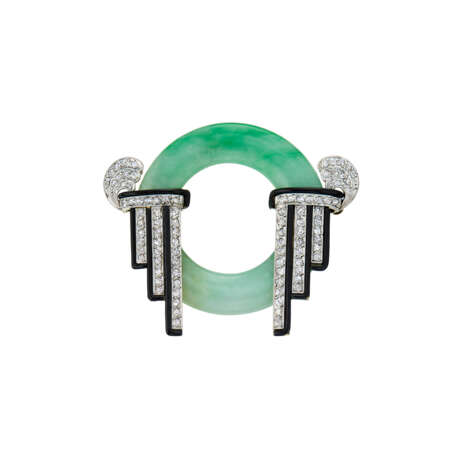 LACLOCHE ART DECO JADE, ENAMEL AND DIAMOND BROOCH - photo 1