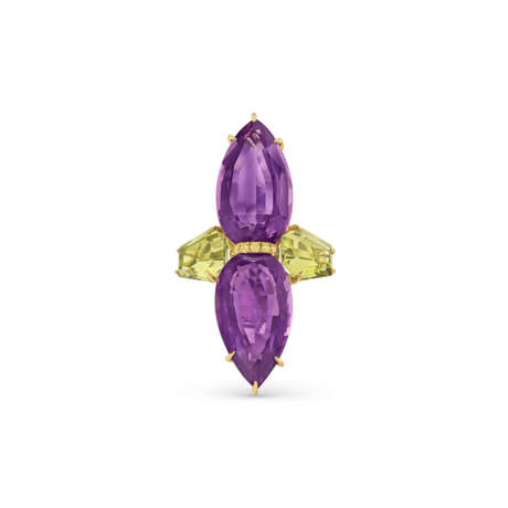 AMETHYST, GREEN QUARTZ, AND COLORED DIAMOND RING - фото 3