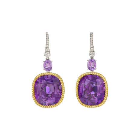 AMETHYST, COLORED DIAMOND AND DIAMOND EARRINGS - Foto 1