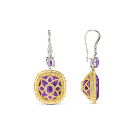 AMETHYST, COLORED DIAMOND AND DIAMOND EARRINGS - Foto 3