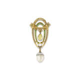 ANTIQUE COLORED DIAMOND, MULTI-GEM AND NATURAL PEARL PENDANT-BROOCH - photo 3