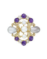 TIFFANY & CO. NATURAL PEARL, AMETHYST, AND DIAMOND BROOCH, ATTRIBUTED TO PAULDING FARNHAM