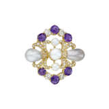 TIFFANY & CO. NATURAL PEARL, AMETHYST, AND DIAMOND BROOCH, ATTRIBUTED TO PAULDING FARNHAM - photo 1