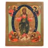 ICON &ldquo;CHRIST IN GLORY WITH THE SYMBOLS OF THE FOUR EVANGELISTS&rdquo;. RUSSIA 20TH CENTURY Wood gesso gilding tempera 20th century - photo 1