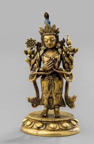 Feuervergoldete Bronzefigur des Buddha Maitreya auf sep. Lotossockel - Foto 1