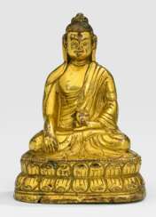 Feuervergoldete Bronze des Buddha auf einem Lotos