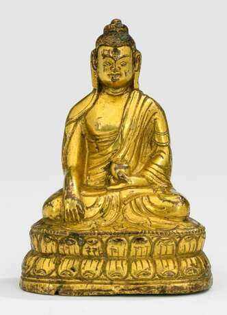 Feuervergoldete Bronze des Buddha auf einem Lotos - photo 1